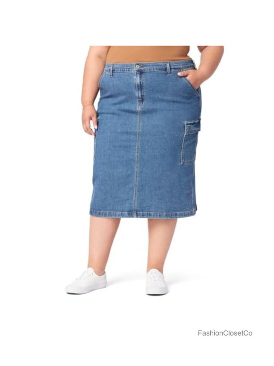 Dresses & Skirts - Women's Cargo Midi Skirt Mid Rise Utility Pocket Below Knee Casual